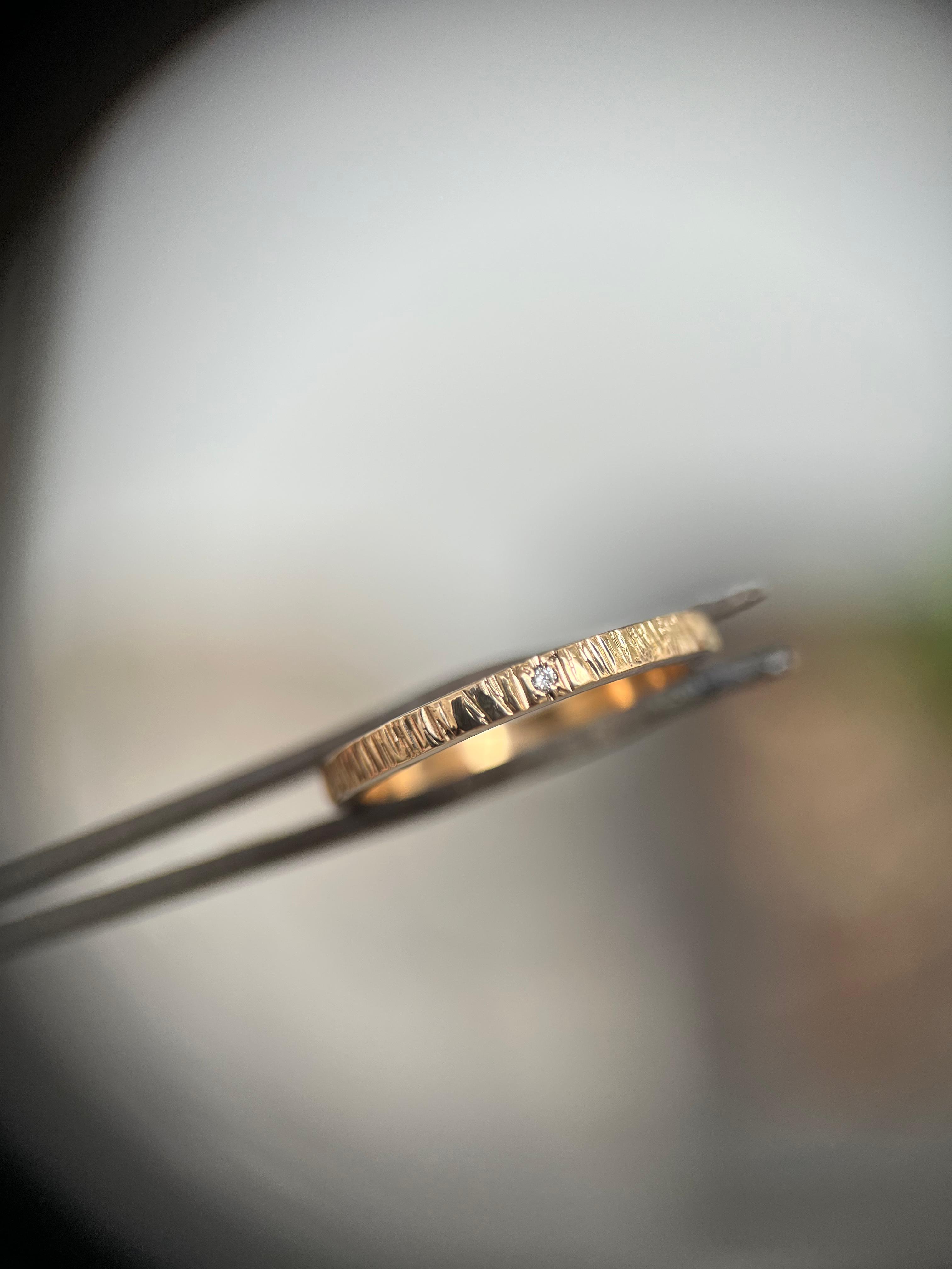 Square - Yellow  Gold - hammered finish with diamond