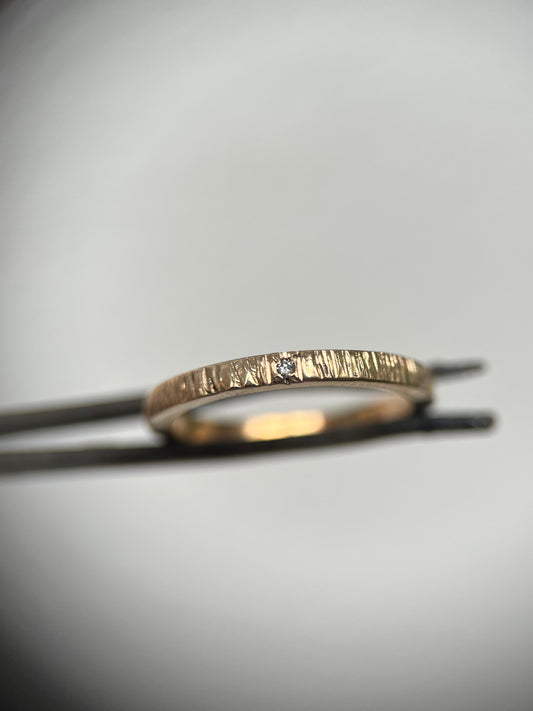 Contemporary Wedding bands 18k Gold - hammered finish with diamond