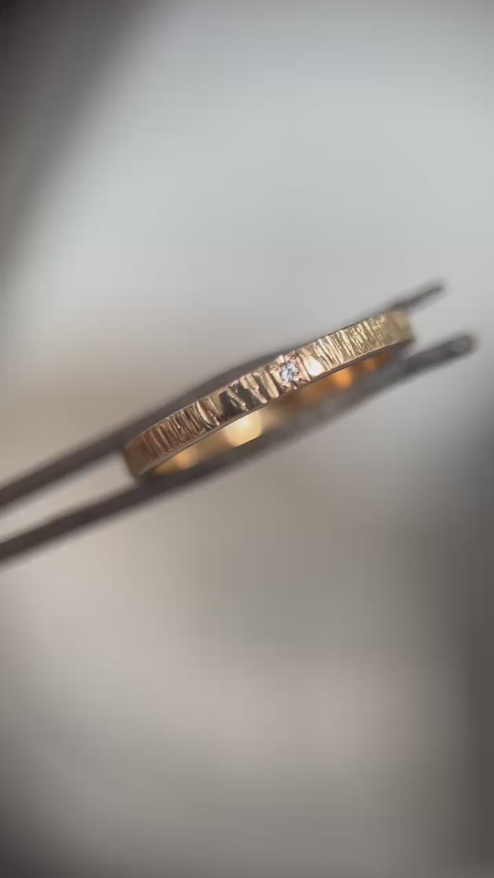 Square - Yellow  Gold - hammered finish with diamond